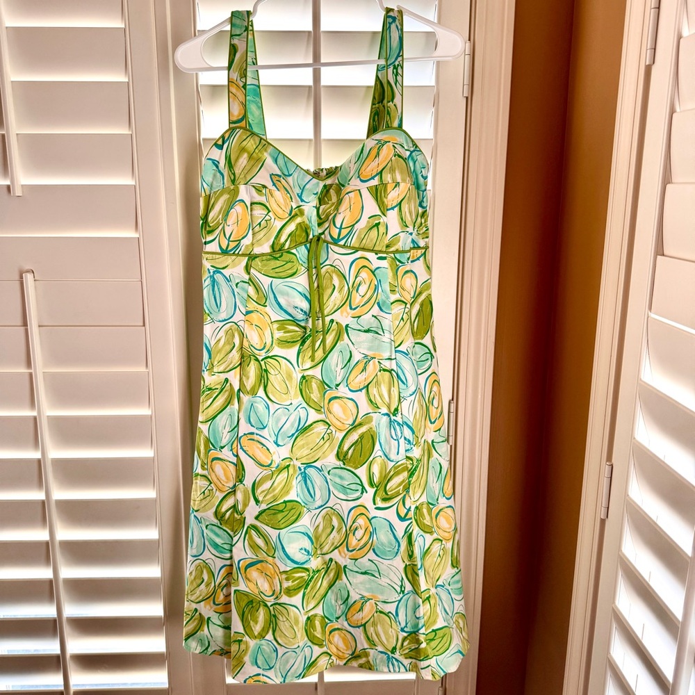Madison Leigh Floralโ Sundress Size 14 Green Blue Yellow Cotton Lined Summer